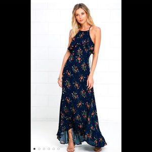 Petal Wishes Navy Blue Floral Print Maxi Dress